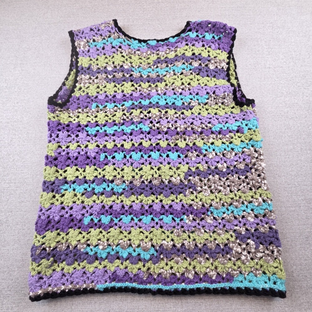 Vintage Handmade Crochet Vest Purple/Green Striped Boho Hippie Grannycore L/XL - Picture 4 of 7